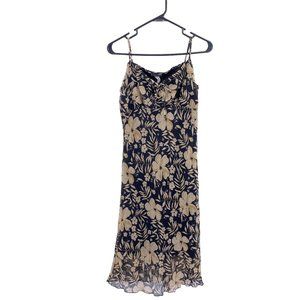 Sense Y2K floral midi dress size 7 small medium black tan 2000s 90s